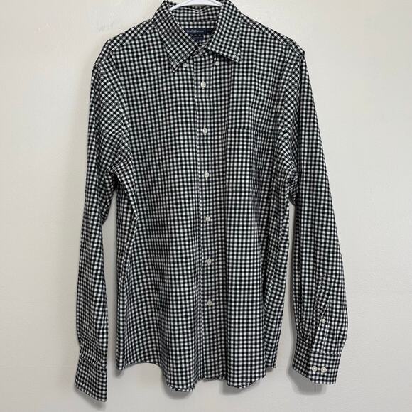 Croft & Barrow Size 17 Gingham Check Shirt Black & White Long Sleeve Button-Up - Picture 1 of 10